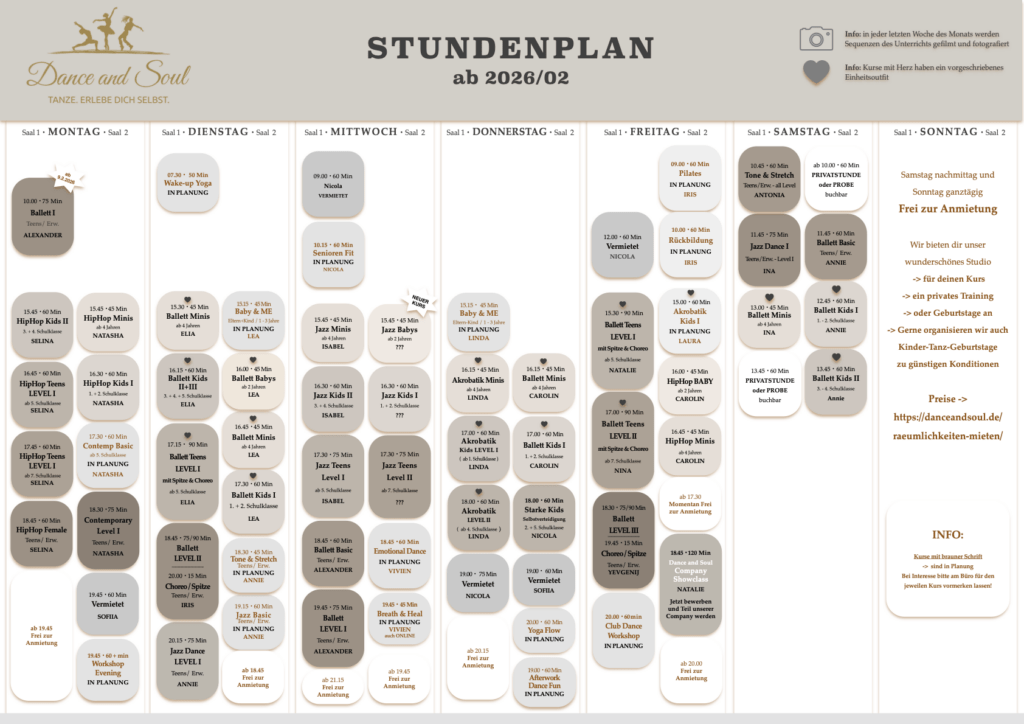 Stundenplan Dance and Soul 2026/02